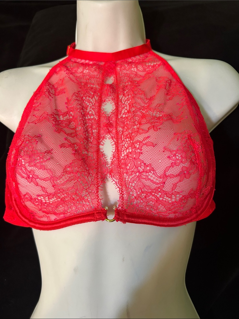 Victoria's Secret Red Lace High-Neck Halter Bralette 36C